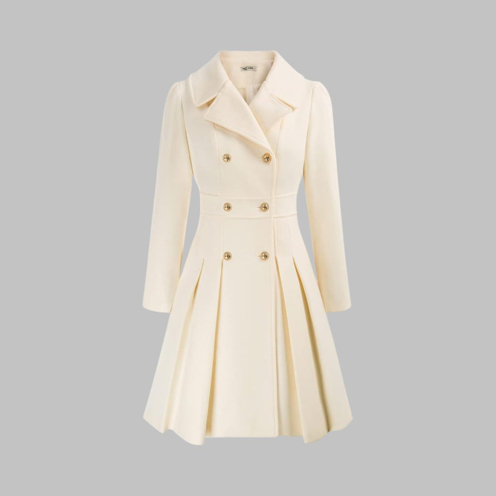 Women's Coat Double-Breasted Pleated A-Line Long Sleeve Overcoat