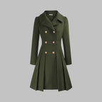 Women's Coat Double-Breasted Pleated A-Line Long Sleeve Overcoat