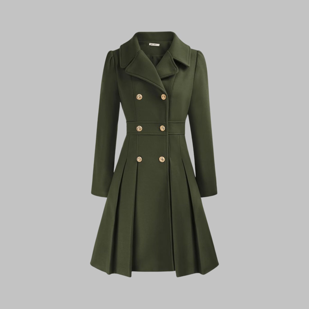 Women's Coat Double-Breasted Pleated A-Line Long Sleeve Overcoat