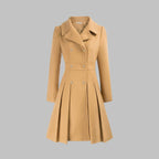 Women's Coat Double-Breasted Pleated A-Line Long Sleeve Overcoat