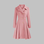 Women's Coat Double-Breasted Pleated A-Line Long Sleeve Overcoat