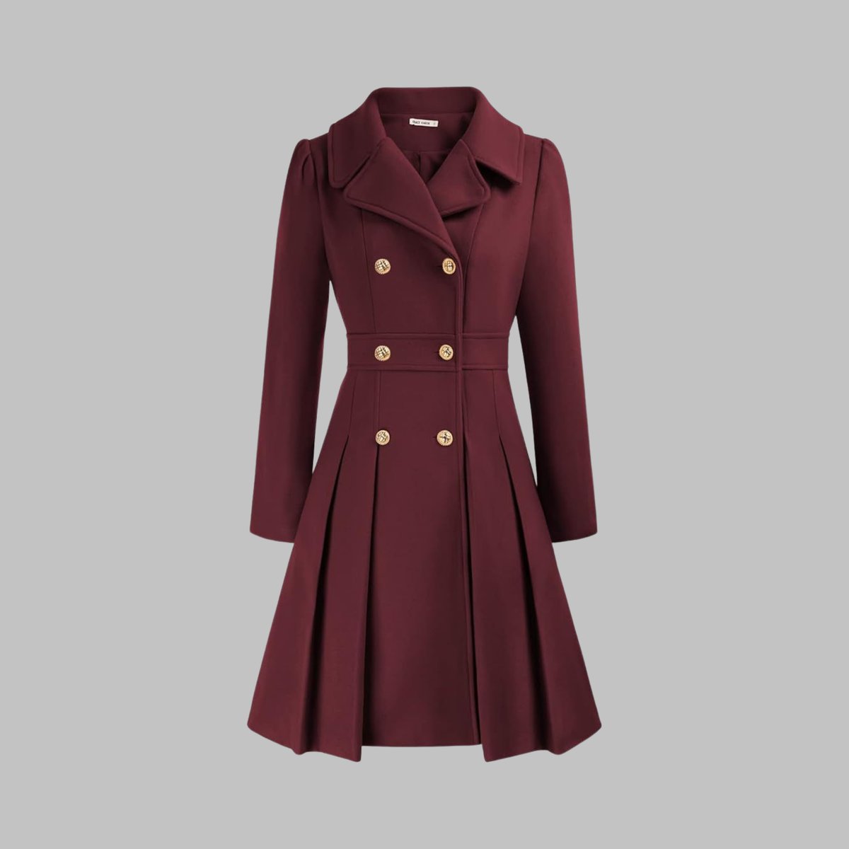 Women's Coat Double-Breasted Pleated A-Line Long Sleeve Overcoat