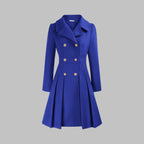 Women's Coat Double-Breasted Pleated A-Line Long Sleeve Overcoat