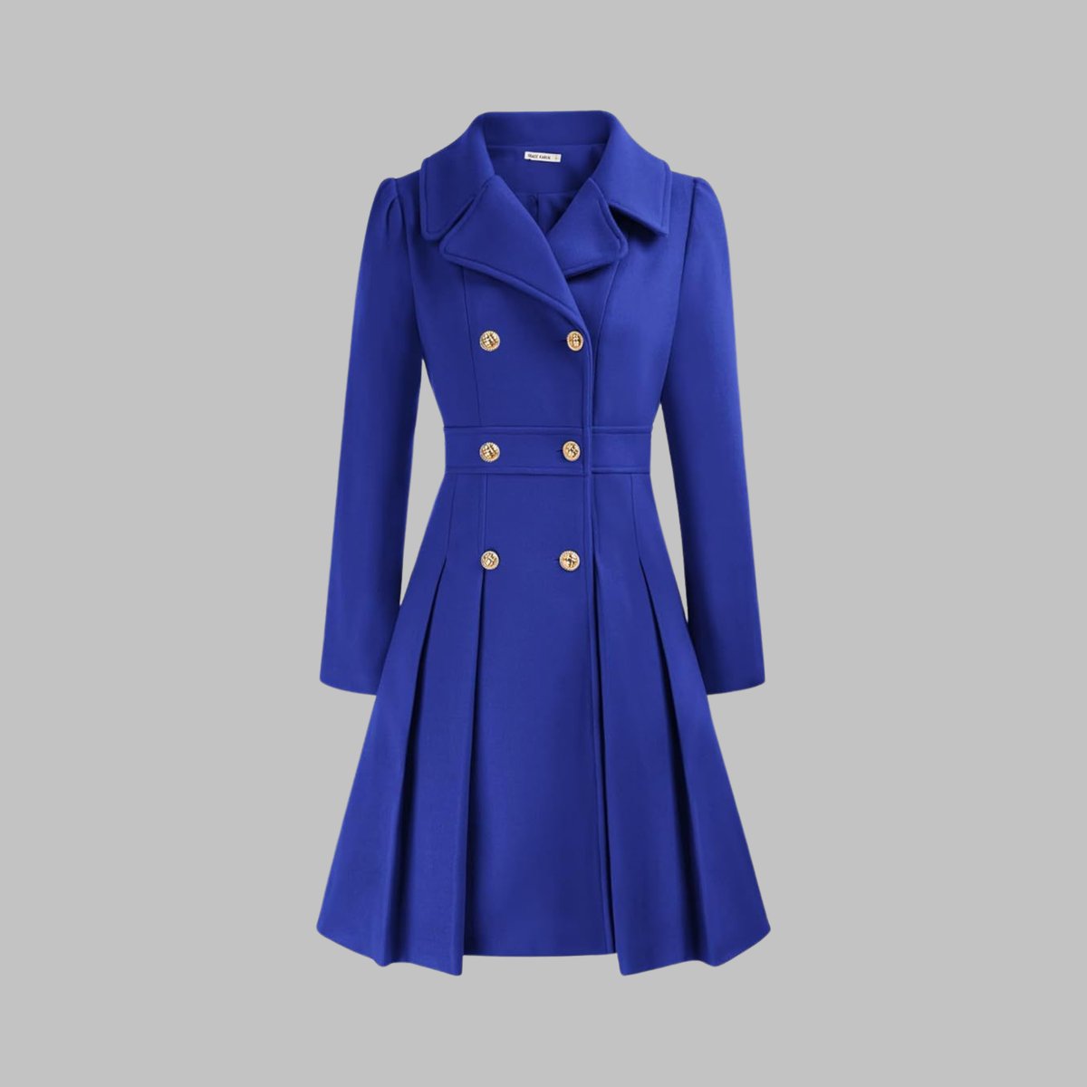 Women's Coat Double-Breasted Pleated A-Line Long Sleeve Overcoat