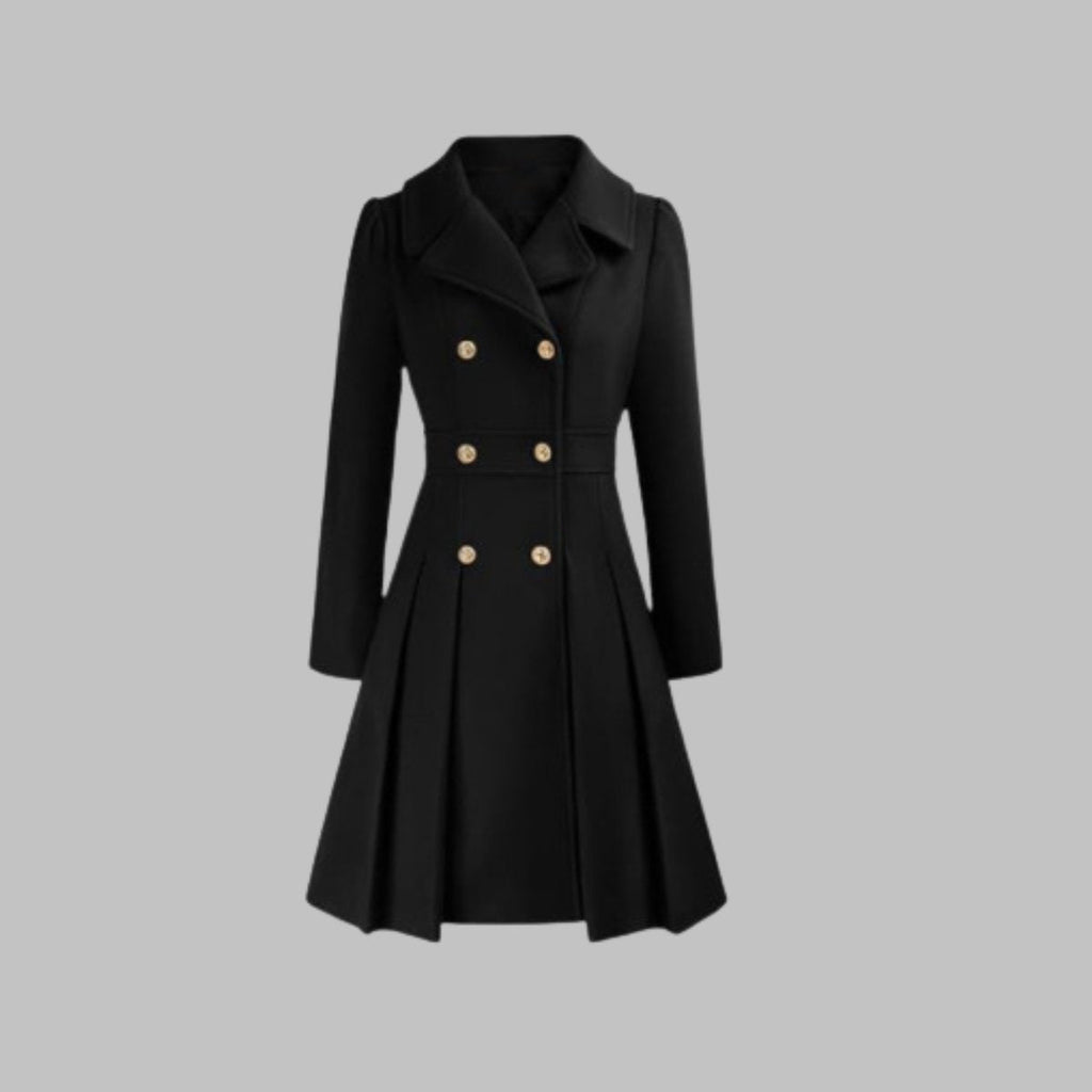Women's Coat Double-Breasted Pleated A-Line Long Sleeve Overcoat