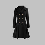 Women's Coat Double-Breasted Pleated A-Line Long Sleeve Overcoat