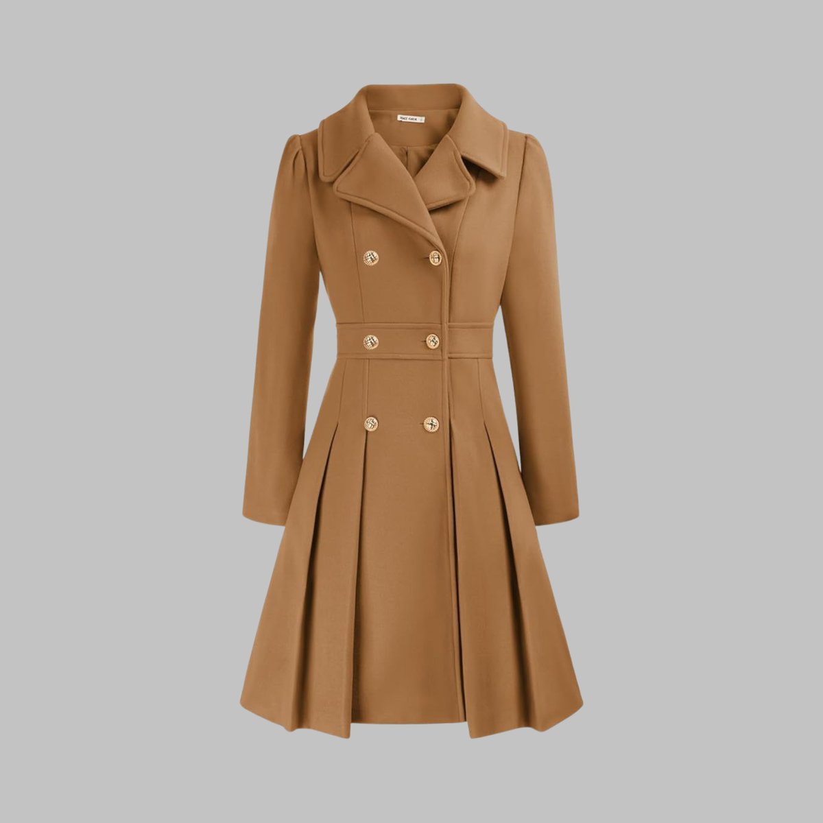 Women's Coat Double-Breasted Pleated A-Line Long Sleeve Overcoat