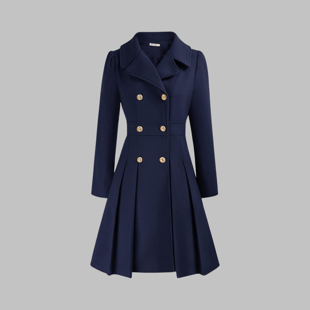 Women's Coat Double-Breasted Pleated A-Line Long Sleeve Overcoat