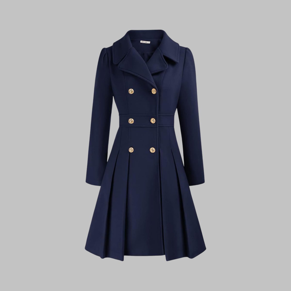 Women's Coat Double-Breasted Pleated A-Line Long Sleeve Overcoat