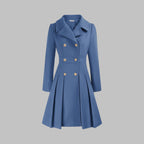 Women's Coat Double-Breasted Pleated A-Line Long Sleeve Overcoat