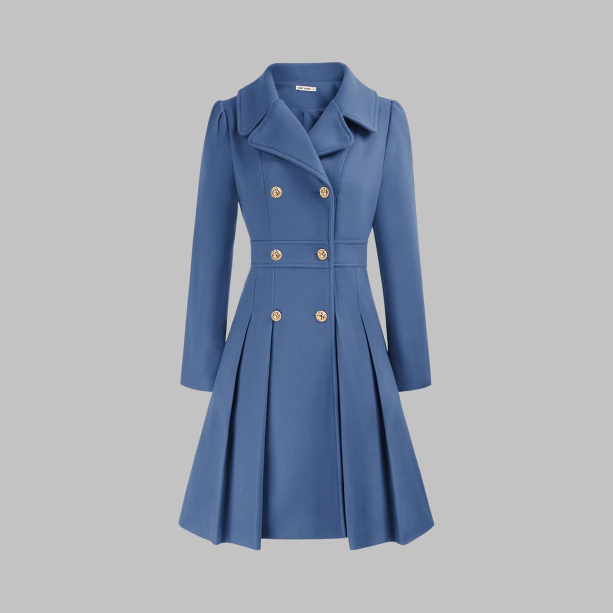Women's Coat Double-Breasted Pleated A-Line Long Sleeve Overcoat