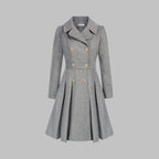 Women's Coat Double-Breasted Pleated A-Line Long Sleeve Overcoat