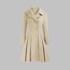 Women's Coat Double-Breasted Pleated A-Line Long Sleeve Overcoat