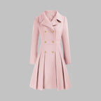 Women's Coat Double-Breasted Pleated A-Line Long Sleeve Overcoat