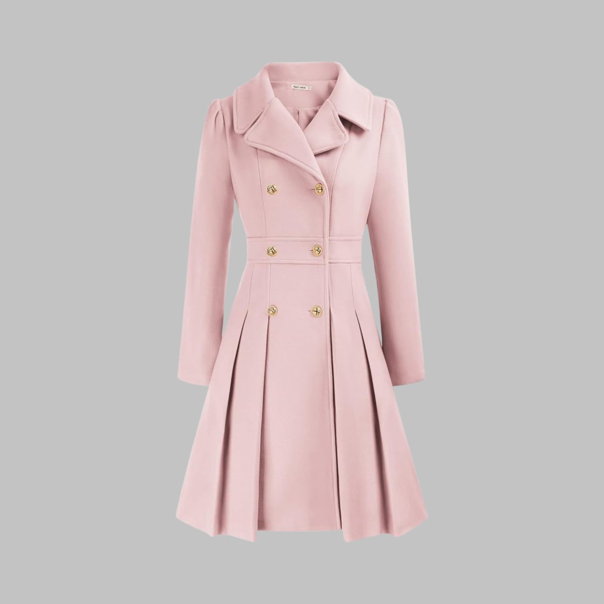 Women's Coat Double-Breasted Pleated A-Line Long Sleeve Overcoat