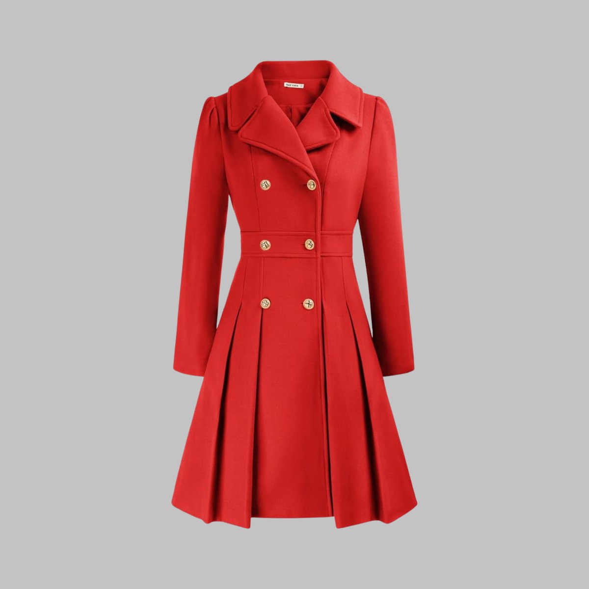 Women's Coat Double-Breasted Pleated A-Line Long Sleeve Overcoat