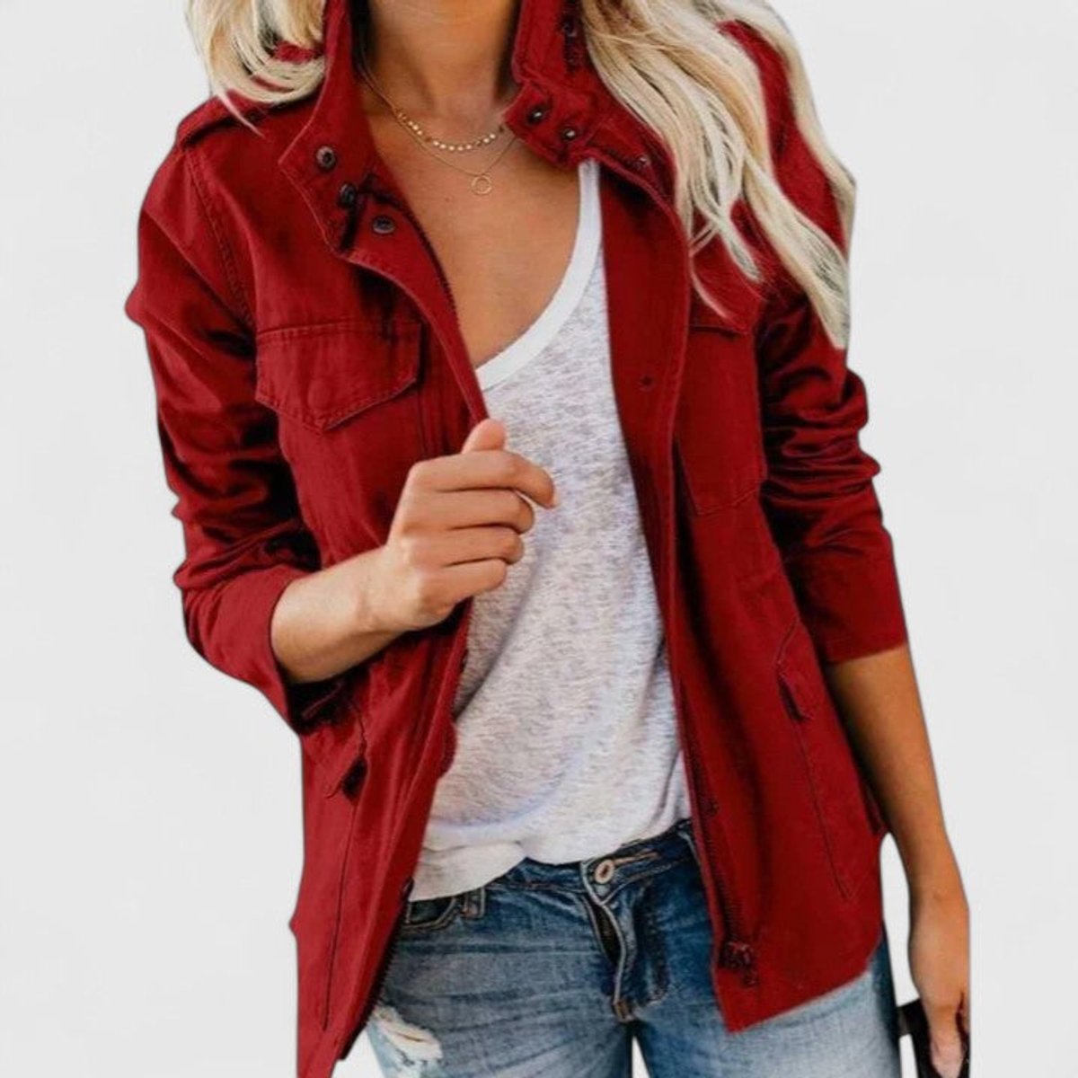 Women's Coat Lightweight Utility Jacket Drawstring Waist