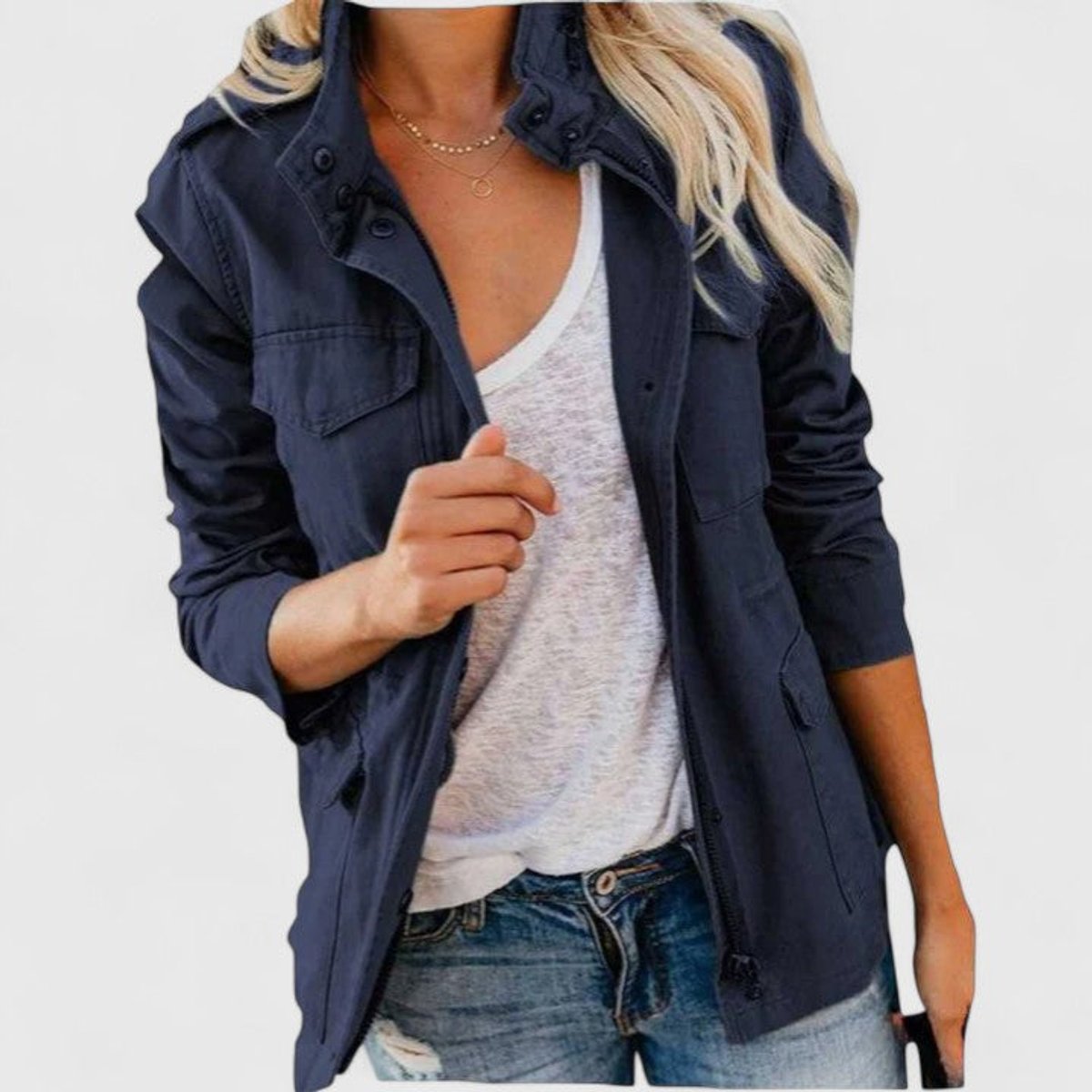 Women's Coat Lightweight Utility Jacket Drawstring Waist