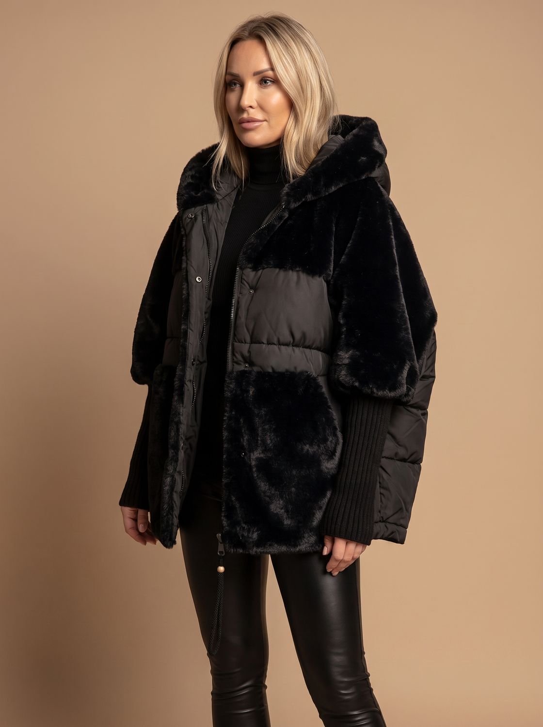 Women's Coat Oversized Faux Fur Quilted Hooded Puffer Jacket