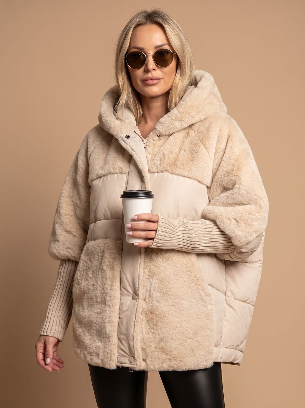 Women's Coat Oversized Faux Fur Quilted Hooded Puffer Jacket