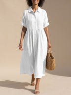 Women's Cotton Button-Front Collared Midi Shirt Dress