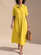 Women's Cotton Button-Front Collared Midi Shirt Dress