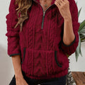 Women's Teddy-Texture Half-Zip Pullover with Pouch Pocket - Burgundy