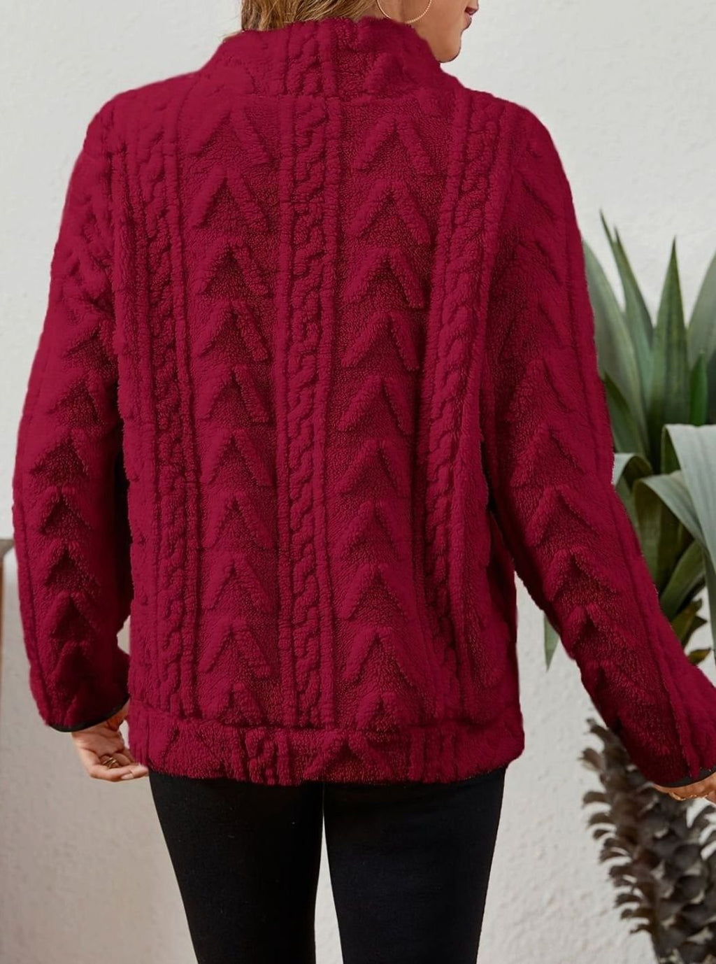 Women's Teddy-Texture Half-Zip Pullover with Pouch Pocket