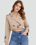 Women's Cropped Double-Breasted Belted Trench Coat Jacket