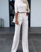 Women's Cropped Matching Top High-Waist Wide-Leg Pants Two-Piece Set