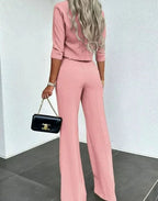 Women's Cropped Matching Top High-Waist Wide-Leg Pants Two-Piece Set