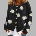 Women's Floral Embroidered Round Neck Relaxed Knit Cardigan - Black