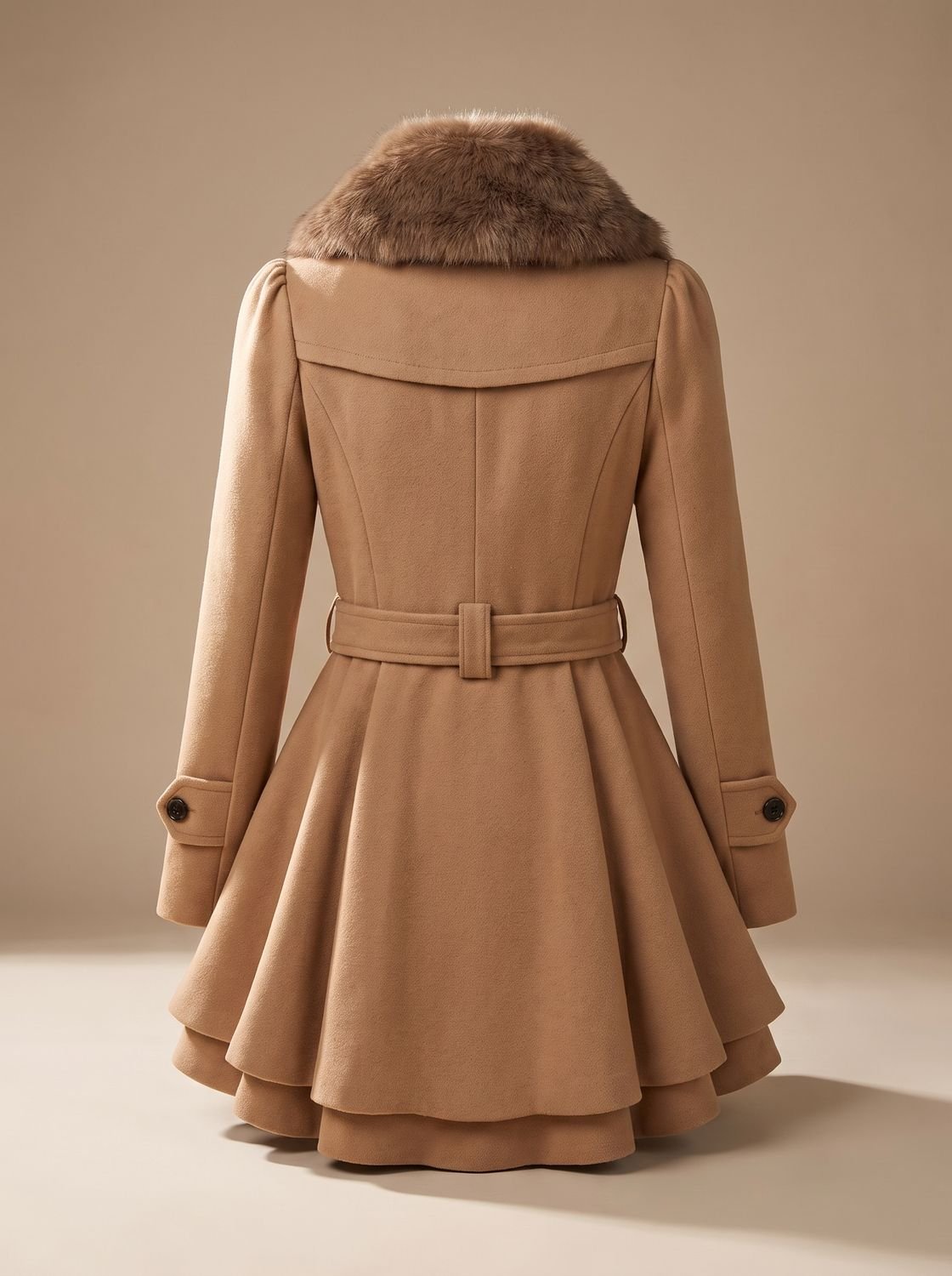 Women's Flared-Hem Wool-Blend Swing Coat with Faux Fur Collar