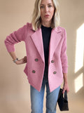Women's Tailored Blazer with Ribbed Knit Sleeves - Pink