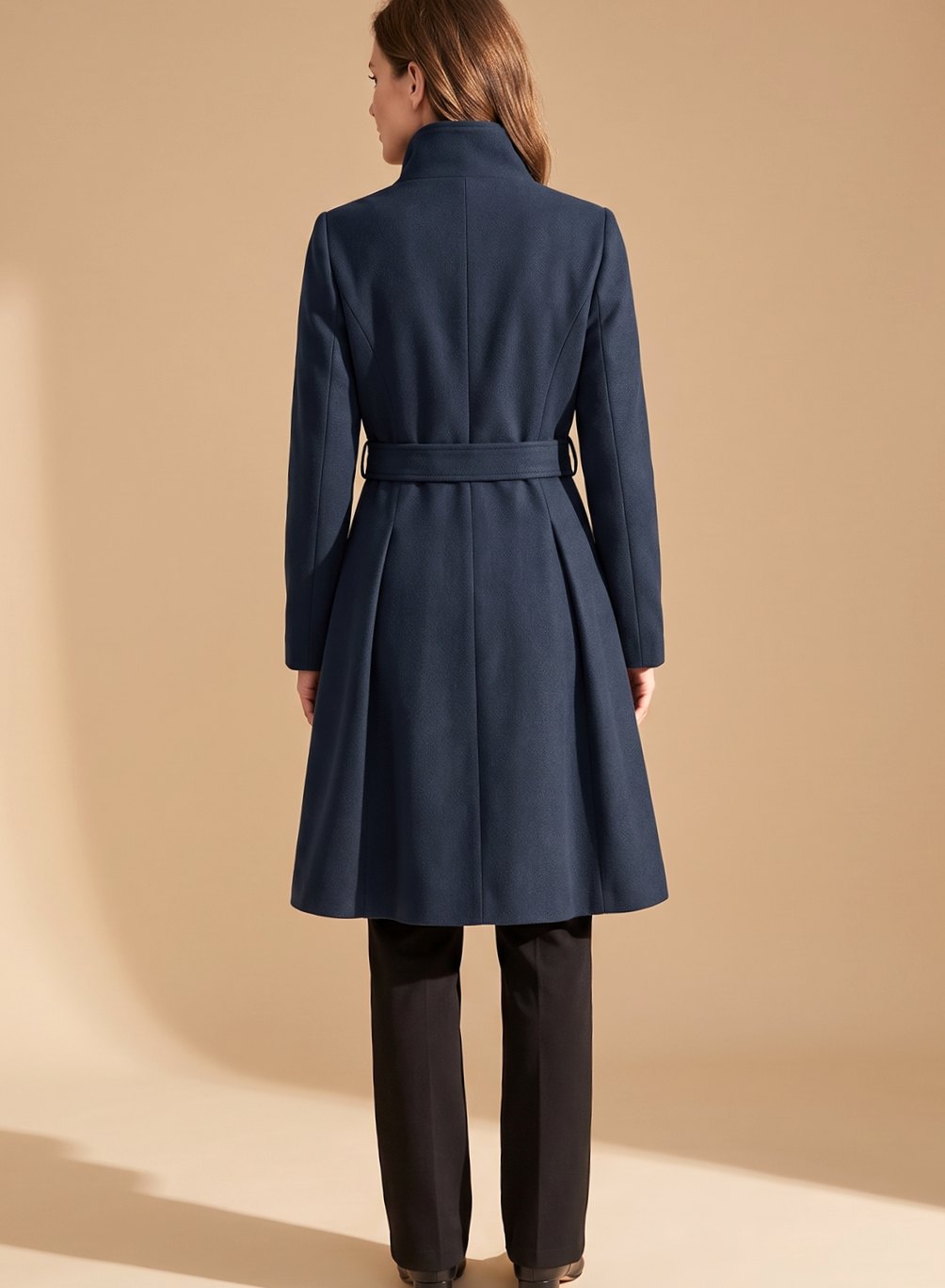 Women's Six-Button Skirted Wool-Blend Coat with Wide Lapels