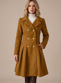 Women's Six-Button Skirted Wool-Blend Coat with Wide Lapels - Camel