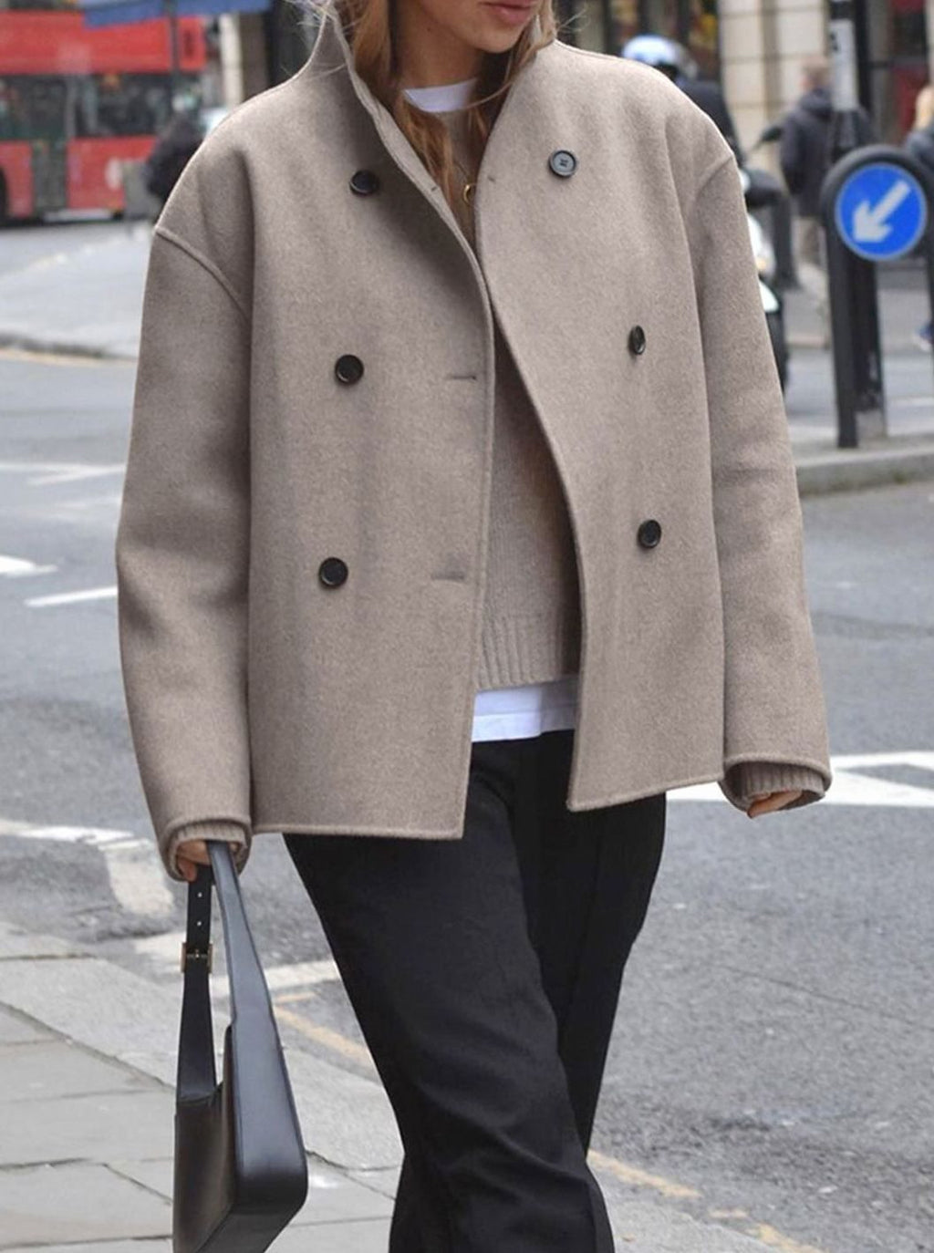 Women's Classic Stand-Neck Double-Breasted Wool Coat