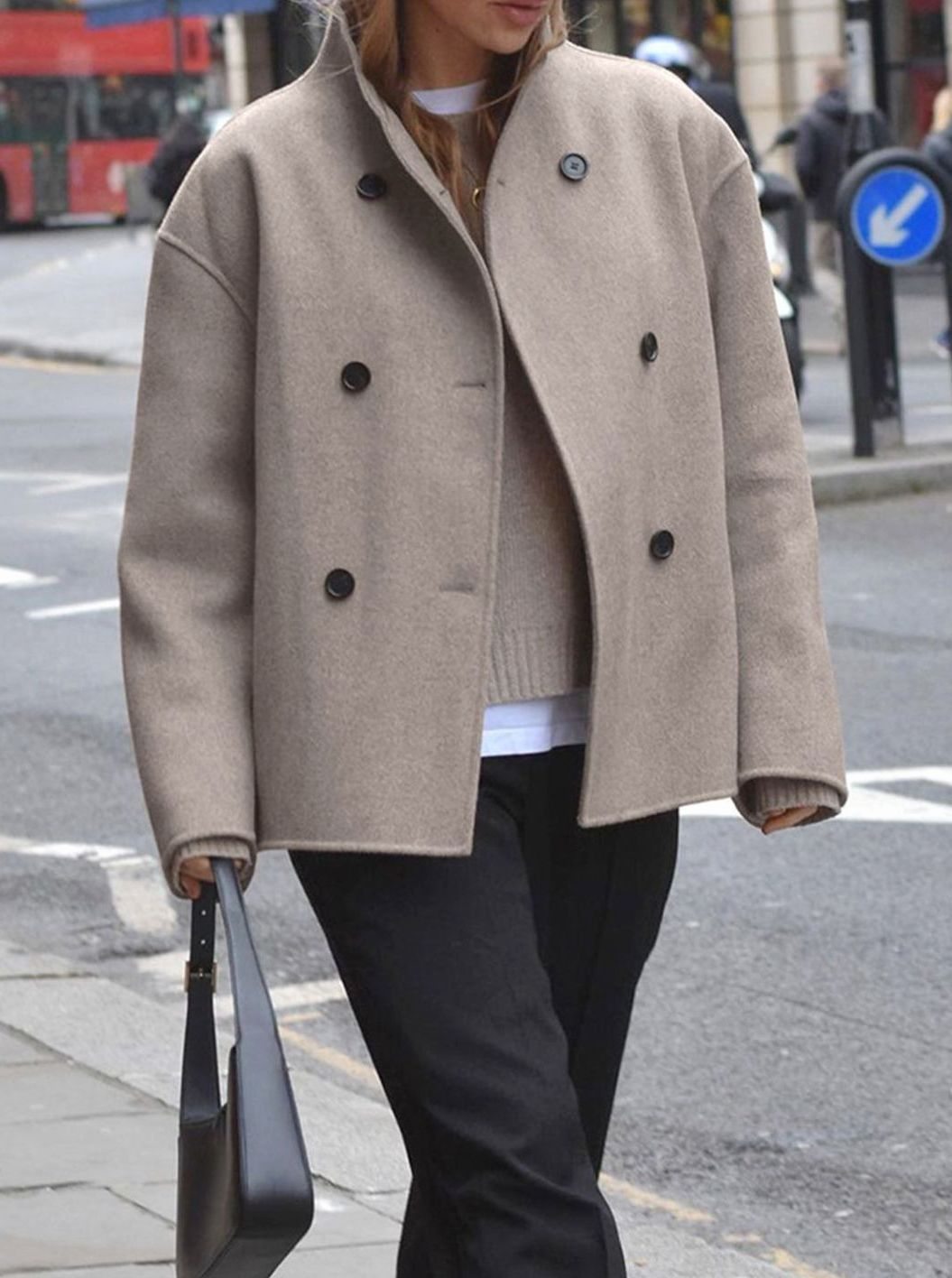 Women's Classic Stand-Neck Double-Breasted Wool Coat