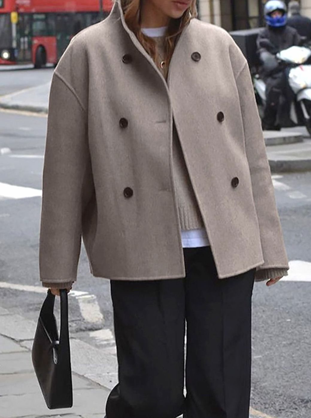 Women's Classic Stand-Neck Double-Breasted Wool Coat