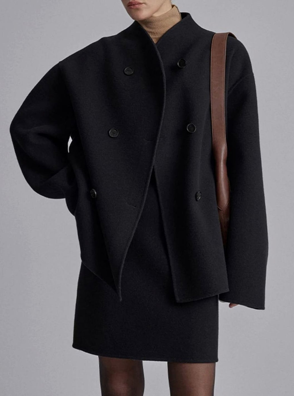 Women's Classic Stand-Neck Double-Breasted Wool Coat