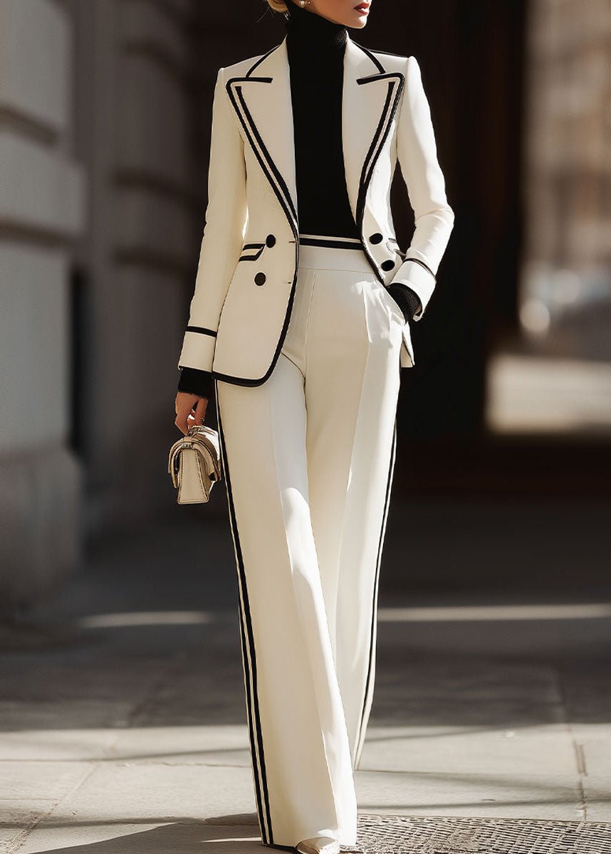 Women's Tailored Two-Piece Suit with Contrast Piping