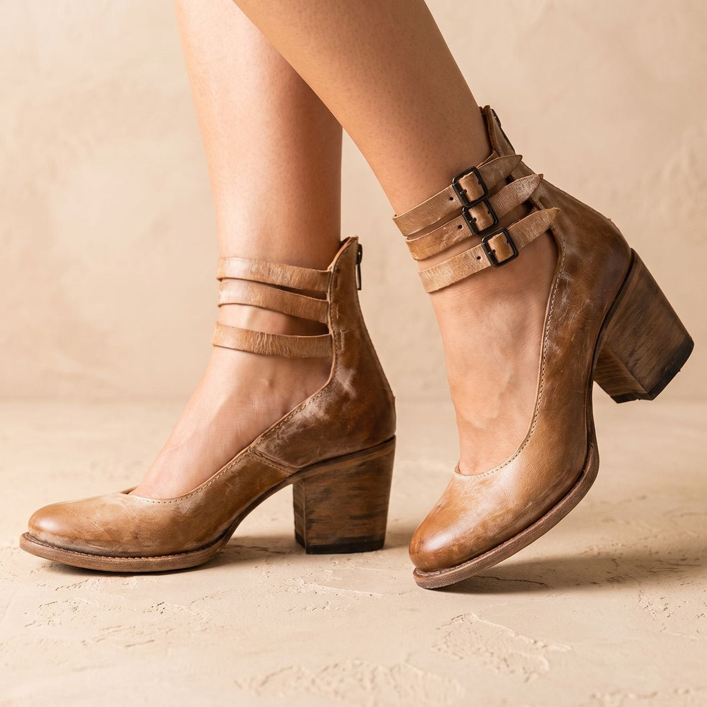 Women's Western Booties with Two Buckle Straps and Block Heel
