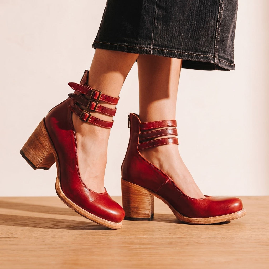 Women's Western Booties with Two Buckle Straps and Block Heel