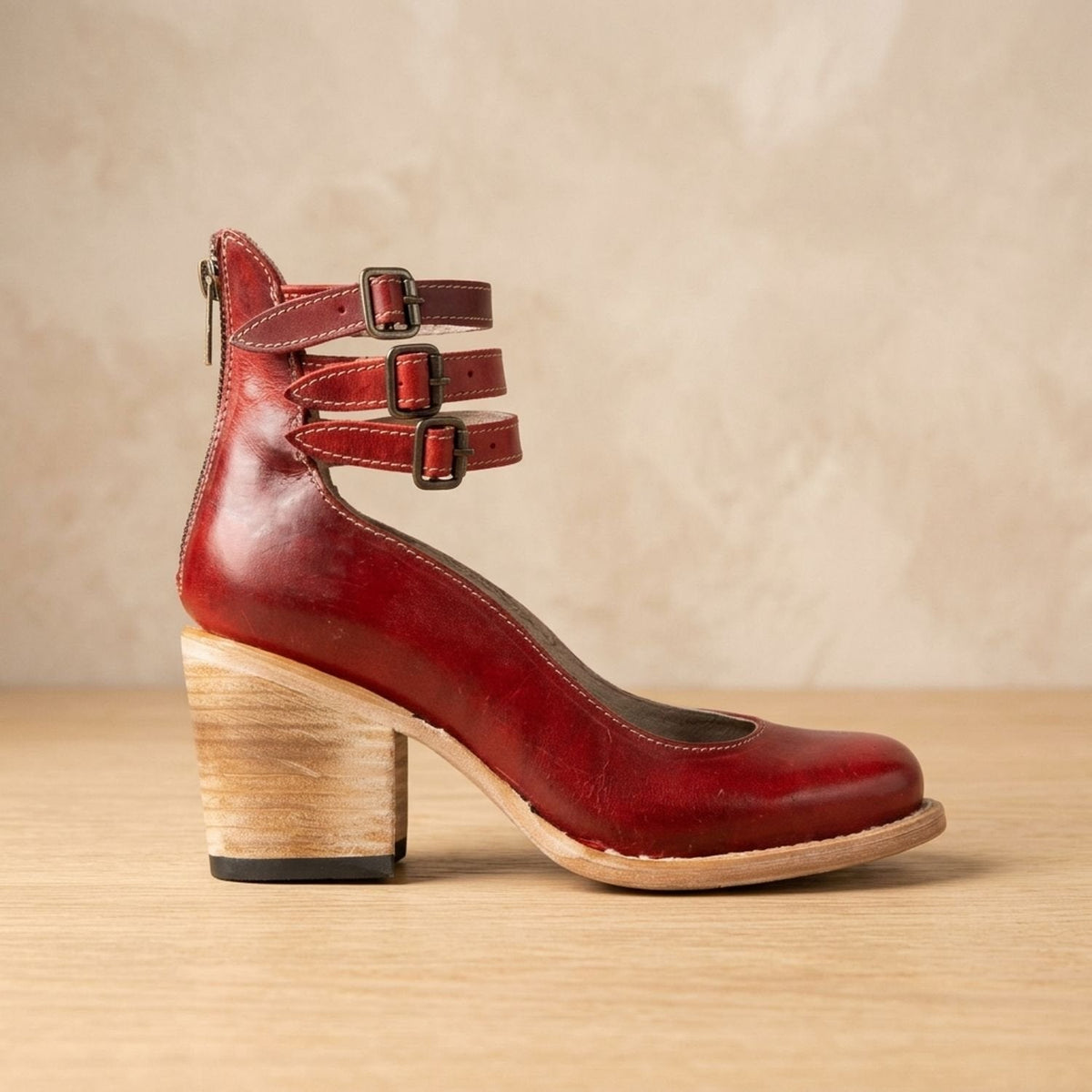 Women's Western Booties with Two Buckle Straps and Block Heel