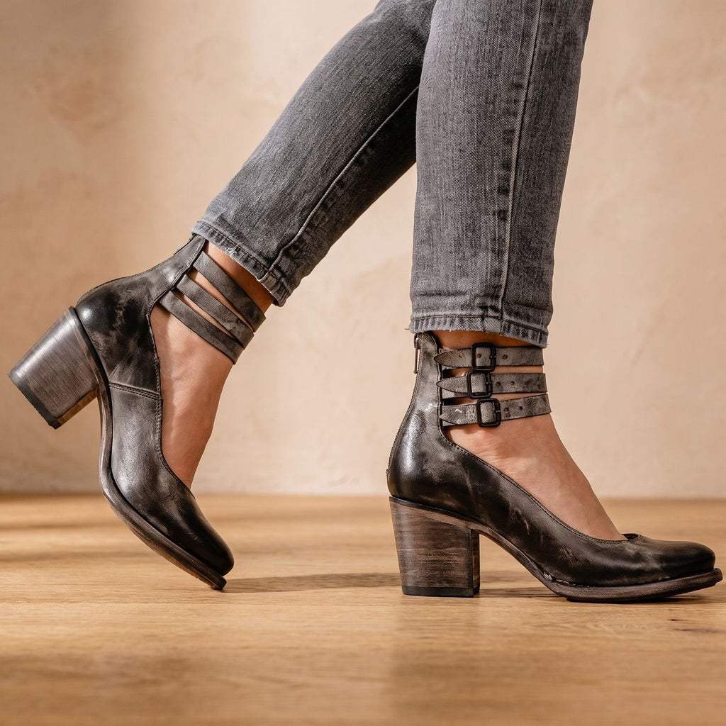 Women's Western Booties with Two Buckle Straps and Block Heel