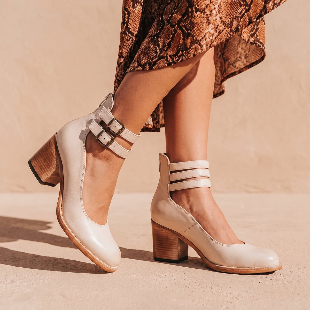 Women's Western Booties with Two Buckle Straps and Block Heel