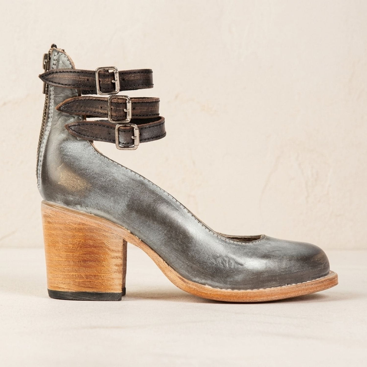 Women's Western Booties with Two Buckle Straps and Block Heel