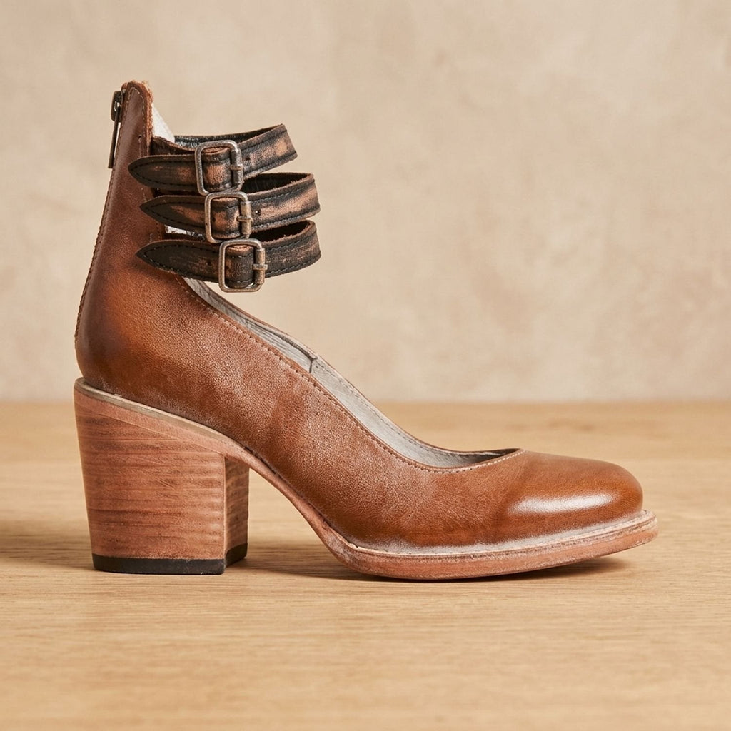 Women's Western Booties with Two Buckle Straps and Block Heel