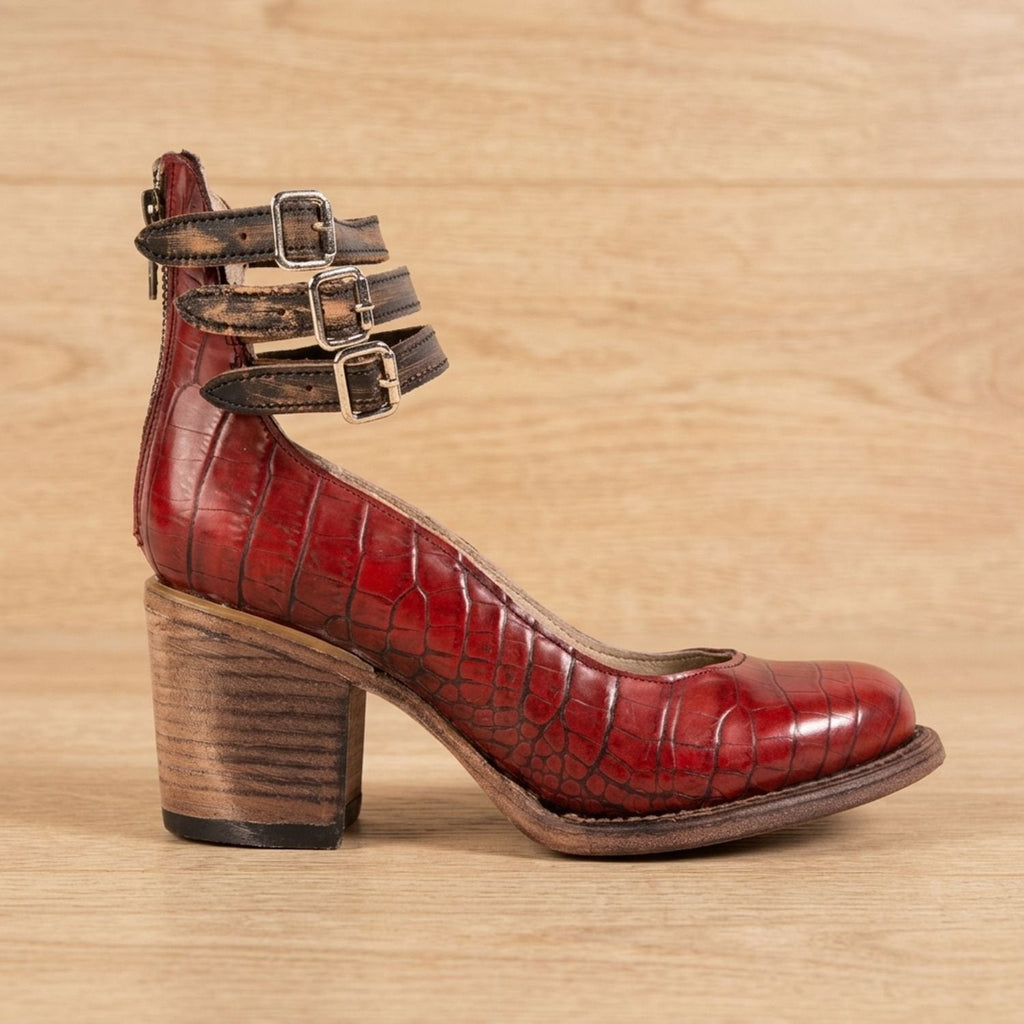 Women's Western Booties with Two Buckle Straps and Block Heel