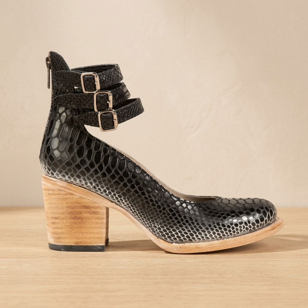 Women's Western Booties with Two Buckle Straps and Block Heel